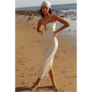 l*space Cream Midi Cutout Spaghetti Strap Dress